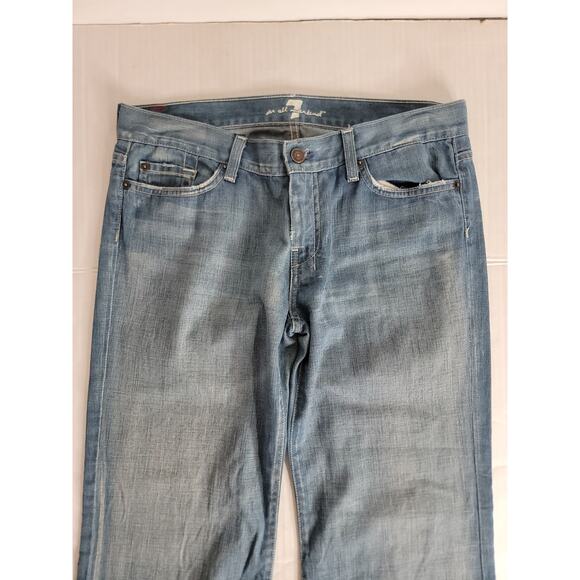 7 Seven For All Mankind Dojo Flare Jeans 32 X 30 White Embroidery Y2K 90s USA - Picture 3 of 15